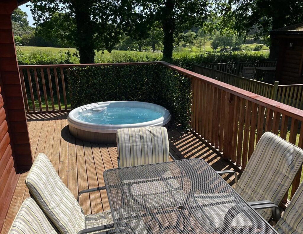 Hot tub and seating on the decking